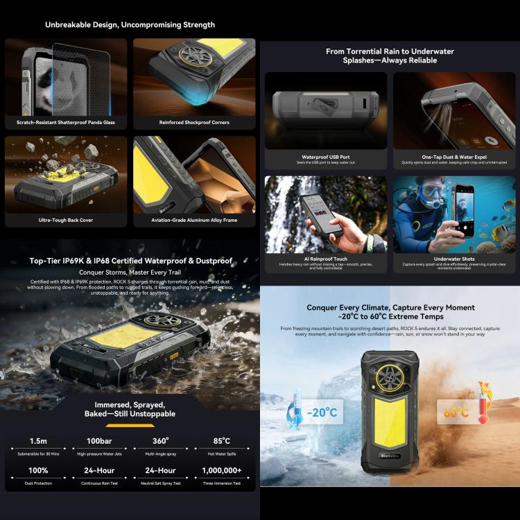 Blackview ROCK 5 Rugged Phone, 6GB+256GB, 6.67 inch Android 16 Helio G100 MT8781 Octa Core, Network: 4G, OTG, NFC, 6GB+256GB