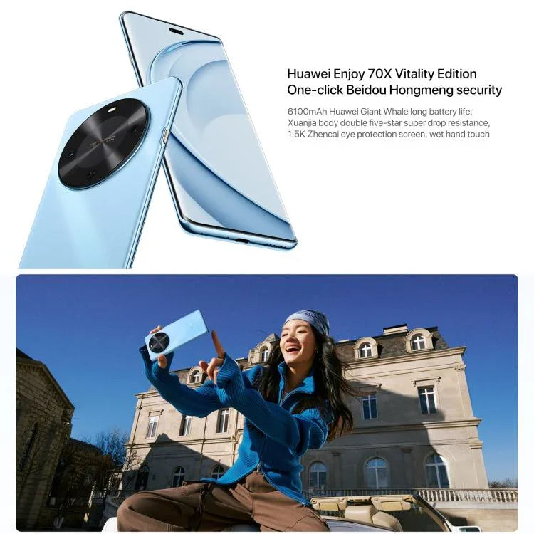 HUAWEI Enjoy 70X Phiên bản Vitality, Nhận diện vân tay trên màn hình, 6.78 inch HarmonyOS 4.2 Octa Core, OTG, Không hỗ trợ Google Play, 8GB+128GB
