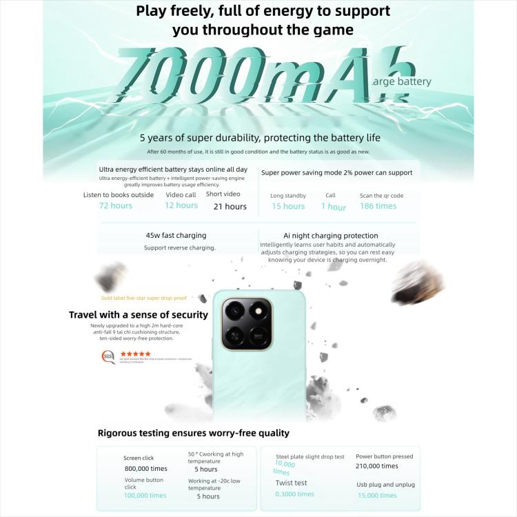 Honor Play10T, 12GB+256GB, Cảm biến vân tay bên cạnh, 6.8 inch Android 15 Magic OS 9.0 Snapdragon 6s Gen 3 Octa Core, Mạng: 5G, 12GB+256GB