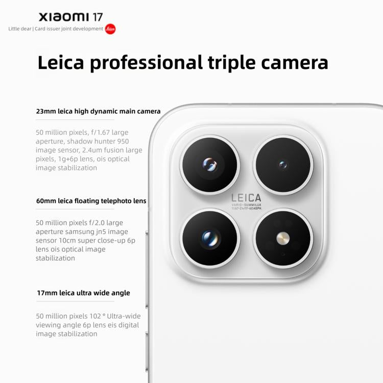 Xiaomi 17, 12GB+512GB, Cảm biến vân tay siêu âm 3D, 6.3 inch Xiaomi HyperOS 3 Snapdragon 8 Elite Gen 5 Octa Core, NFC, Mạng: 5G, 12GB+512GB