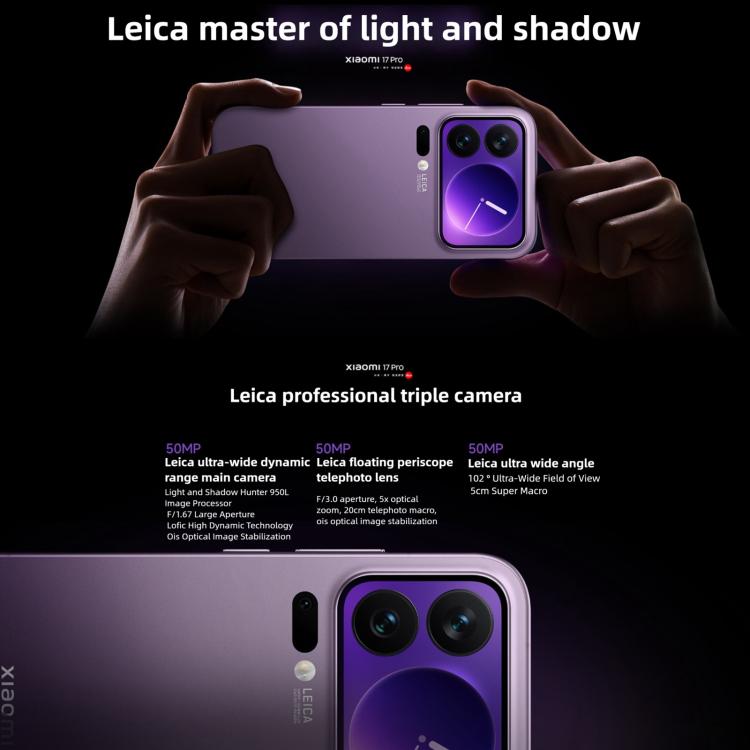 Xiaomi 17 Pro, 12GB+512GB, Cảm biến vân tay siêu âm 3D, Màn hình 6.3 inch Xiaomi HyperOS 3 Snapdragon 8 Elite Gen 5 Octa Core, NFC, Mạng: 5G, 12GB+512GB