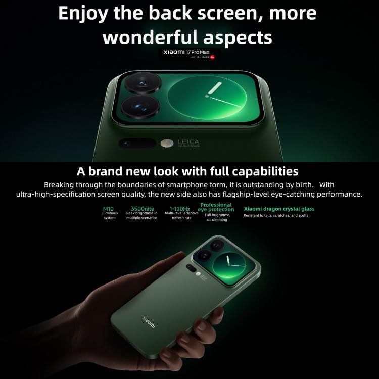 Xiaomi 17 Pro Max, 16GB+1TB, Cảm biến vân tay siêu âm 3D, Màn hình 6.9 inch + 2.9 inch Xiaomi HyperOS 3 Snapdragon 8 Elite Gen 5 Octa Core, NFC, Mạng: 5G, 16GB+1TB