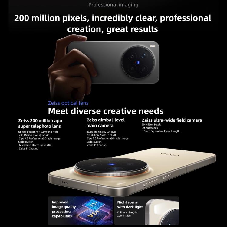 vivo X300 Pro, 16GB+512GB, Màn hình 6.78 inch OriginOS 6 Android 16 Dimensity 9500 Octa Core, OTG, NFC, Mạng: 5G, 16GB+512GB