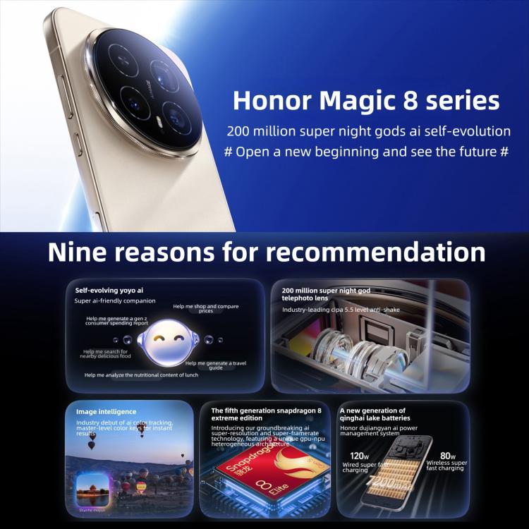 Honor Magic8 Pro, 12GB+256GB, Cảm biến vân tay trên màn hình, 6.71 inch MagicOS 10.0 / Android 16 Snapdragon 8 Elite Gen 5 Octa Core, Mạng: 5G, NFC, OTG, 12GB+256GB