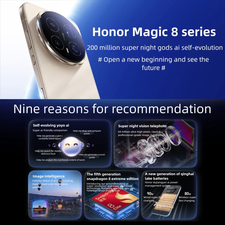 Honor Magic8 Pro, 12GB+512GB, Cảm biến vân tay trên màn hình, 6.71 inch MagicOS 10.0 / Android 16 Snapdragon 8 Elite Gen 5 Octa Core, Mạng: 5G, NFC, OTG, 12GB+512GB