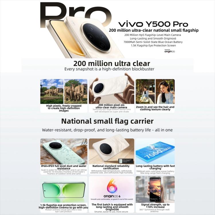 vivo Y500 Pro, 12GB+512GB, màn hình 6.67 inch Android 16 OriginOS 6 Dimensity 7400 Octa Core, OTG, NFC, Mạng: 5G, 12GB+512GB