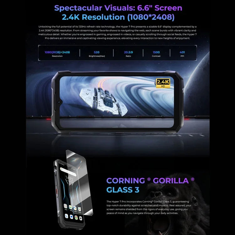 Điện thoại bền bỉ HOTWAV Hyper 7 Pro, 16GB+256GB, 10800mAh, 6.6 inch Android 14 MediaTek Dimensity 7050 5G, Mạng: 5G, OTG, NFC