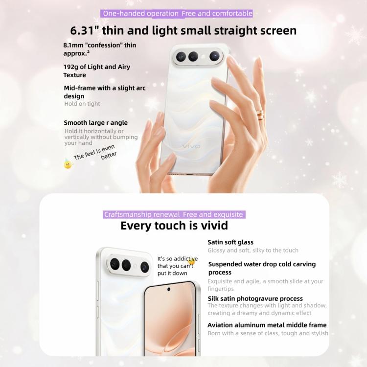 vivo S50 Pro mini, 12GB+256GB, vân tay 3D, màn hình 6.31 inch Android 16 OriginOS 6 Snapdragon 8 Gen 5 Octa Core, OTG, NFC, Mạng: 5G, Hỗ trợ Google Play, 12GB+256GB