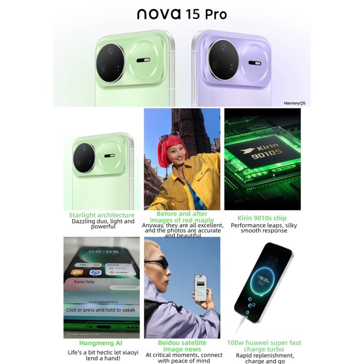 Huawei nova 15 Pro, Kính Kunlun, 12GB+512GB, Cảm biến vân tay bên hông, 6.84 inch HarmonyOS 6.0 Kirin 9010S Octa Core, NFC, OTG, Không hỗ trợ Google Play, Kính Kunlun, 12GB+512GB