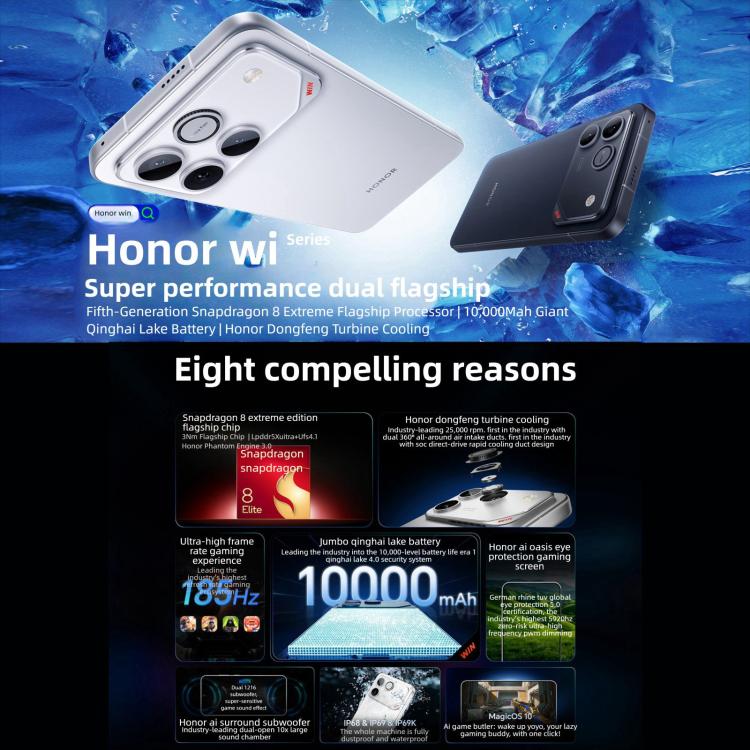 Honor WIN RT, 12GB+256GB, Cảm biến vân tay siêu âm 3D, Pin 10000mAh, 6.83 inch MagicOS 10.0 / Android 16 Snapdragon 8 Elite Octa Core, Mạng: 5G, NFC, OTG, 12GB+256GB