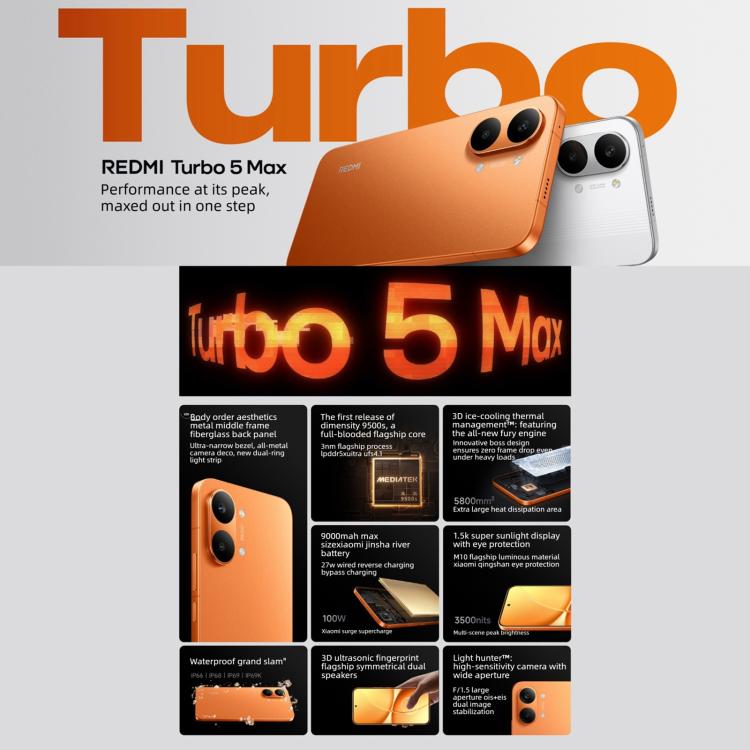 Xiaomi REDMI Turbo 5 Max, 16GB+512GB, 6.83 inch Xiaomi HyperOS 3 Dimensity 9500s Octa Core, NFC, Mạng: 5G, 16GB+512GB