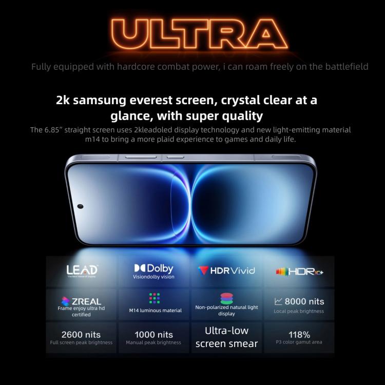 vivo iQOO 15 Ultra, 16GB+512GB, Cảm biến vân tay 3D siêu âm, 6.85 inch Android 16 OriginOS 6 Snapdragon 8 Elite Gen 5 Octa Core, OTG, NFC, Mạng: 5G, Hỗ trợ Google Play, 16GB+512GB