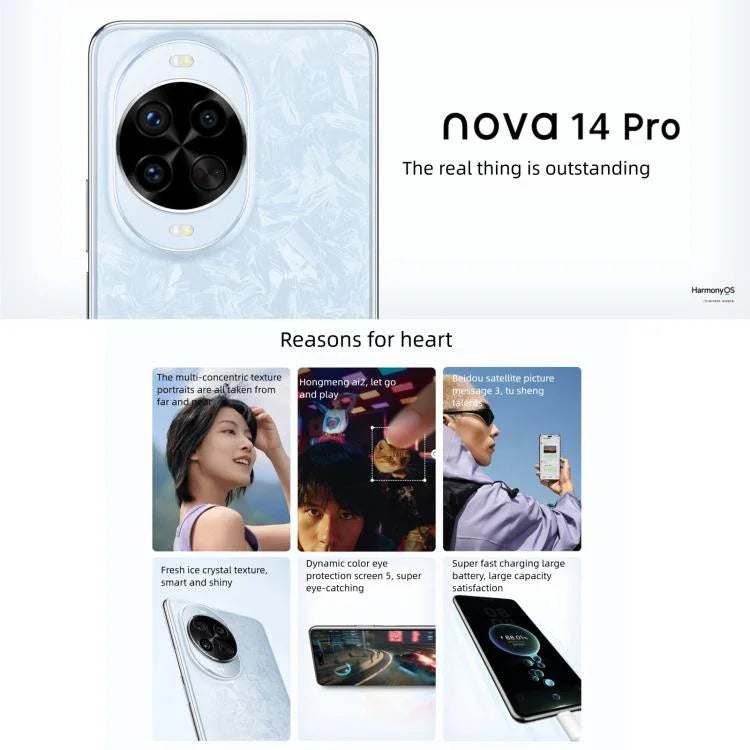 Huawei nova 14 Pro, 12GB+512GB, Cảm biến vân tay bên cạnh, Màn hình 6.78 inch HarmonyOS 5.0, NFC, OTG, Không hỗ trợ Google Play, 12GB+512GB, nova 14 Pro, 12GB+512GB