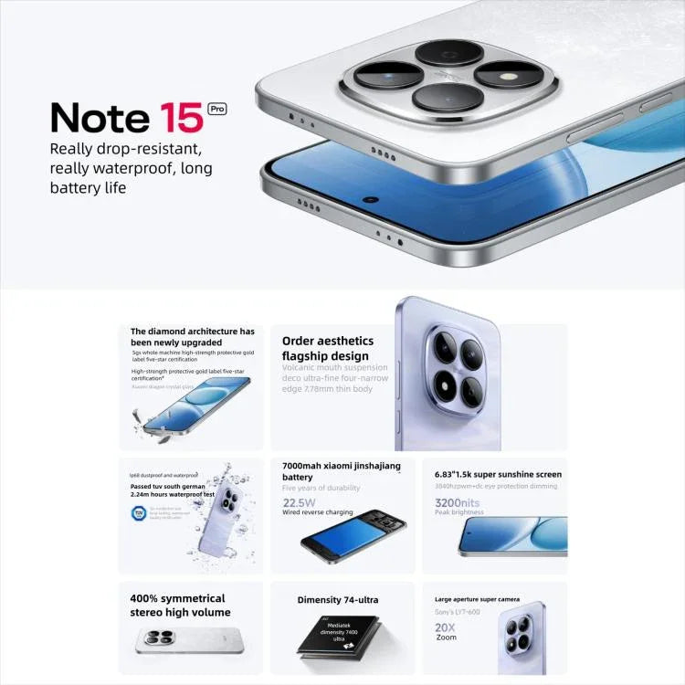 Xiaomi Redmi Note 15 Pro 5G, 12GB+256GB, 6.83 inch Xiaomi HyperOS 2 Dimensity 7400-Ultra Octa Core, Mạng: 5G, NFC, 12GB+256GB