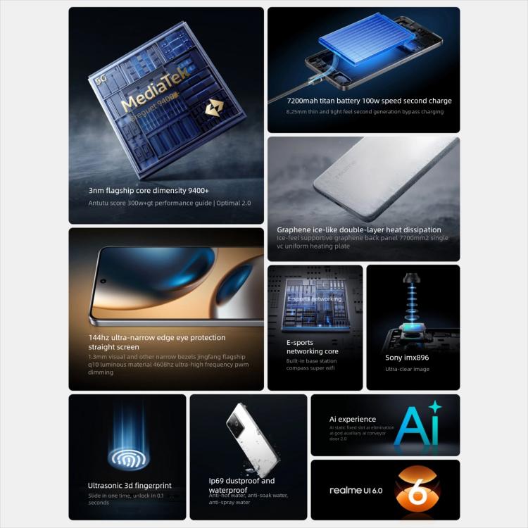 Realme GT7, 16GB+1TB, 6.8 inch Android 15 / Realme UI 6.0 MediaTek Dimensity 9400+ Octa Core, NFC, Mạng: 5G, Hỗ trợ Google Play, 16GB+1TB