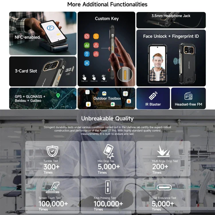 Điện thoại bền bỉ Ulefone Armor 27 Pro, 12GB+256GB, Tầm nhìn ban đêm, 10600mAh, 6.78 inch Android 14 MediaTek Dimensity 6300 Octa Core, Mạng: 5G, NFC, Armor 27 Pro