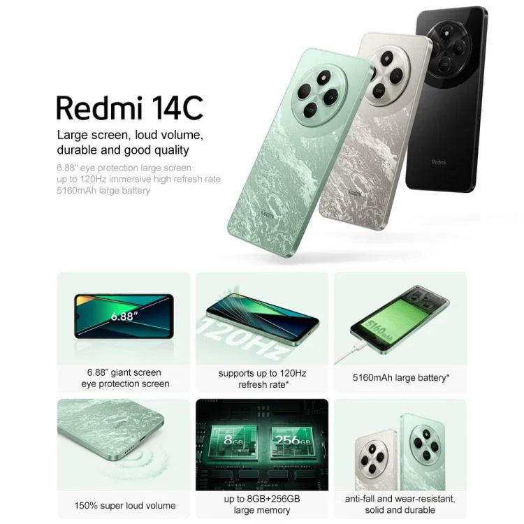 Xiaomi Redmi 14C, 4GB+64GB, 6.67 inch Xiaomi HyperOS MediaTek Helio G81-Ultra Octa Core, Mạng: 4G, 4GB+64GB