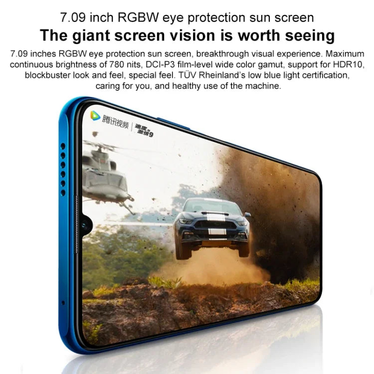 Điện thoại camera kép phía sau, nhận diện vân tay bên cạnh, pin 5000mAh, màn hình 7.09 inch Magic UI 5.0 (Android R) Dimensity 900 Octa Core lên đến 2.4GHz, mạng 5G, NFC, không hỗ trợ Google Play, X30 Max 5G 8GB+128GB