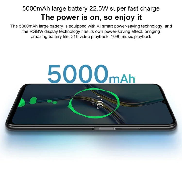 Điện thoại camera kép phía sau, nhận diện vân tay bên cạnh, pin 5000mAh, màn hình 7.09 inch Magic UI 5.0 (Android R) Dimensity 900 Octa Core lên đến 2.4GHz, mạng 5G, NFC, không hỗ trợ Google Play, X30 Max 5G 8GB+128GB