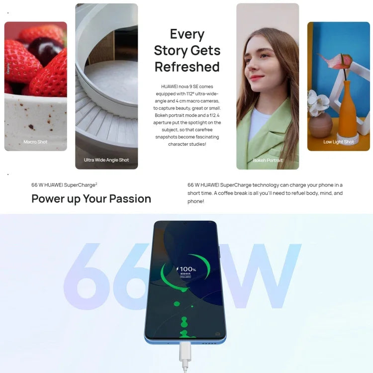 Bốn camera sau, nhận diện vân tay bên cạnh, màn hình 6.78 inch HarmonyOS 2.0.1, Qualcomm Snapdragon 680 Octa Core lên đến 2.4GHz, Mạng: 4G, OTG, Không hỗ trợ Google Play, 8GB+128GB