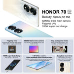 Ba camera sau, nhận diện vân tay trên màn hình, màn hình 6.78 inch Magic UI 6.1, Dimensity 9000 Octa Core lên đến 3.05GHz, Mạng: 5G, OTG, NFC, Không hỗ trợ Google Play, Honor 70 Pro+ 5G 12GB+256GB