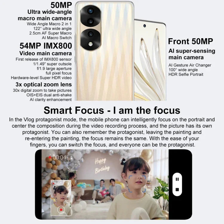 Ba camera sau, nhận diện vân tay trên màn hình, màn hình 6.78 inch Magic UI 6.1, Dimensity 9000 Octa Core lên đến 3.05GHz, Mạng: 5G, OTG, NFC, Không hỗ trợ Google Play, Honor 70 Pro+ 5G 12GB+256GB