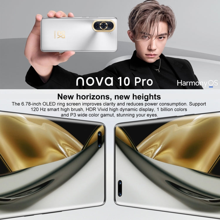 Ba camera sau + Hai camera trước, nhận diện vân tay trong màn hình, màn hình 6.78 inch HarmonyOS 2, Qualcomm Snapdragon 778G 4G Octa Core lên đến 2.42GHz, Mạng: 4G, OTG, NFC, Không hỗ trợ Google Play, nova 10 Pro 4G 256GB