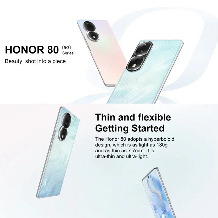 Ba camera sau, nhận diện vân tay trên màn hình, màn hình 6,67 inch Magic UI 7.0 Qualcomm Snapdragon 782G tám nhân lên đến 2,7GHz, Mạng: 5G, OTG, NFC, không hỗ trợ Google Play, Honor 80 5G, 8GB+256GB