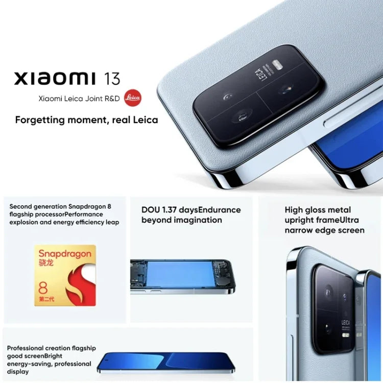 Ba camera sau, nhận diện vân tay trong màn hình 6,36 inch MIUI 14 Qualcomm Snapdragon 8 Gen 2 tám nhân lên đến 3,2GHz, Mạng: 5G, NFC, chức năng sạc không dây, Xiaomi 13 12GB+256GB