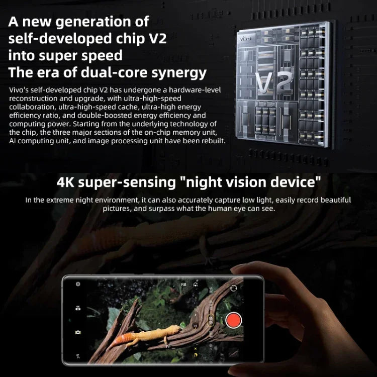 Bốn camera sau, nhận diện vân tay trên màn hình / Face ID, pin 4700mAh, màn hình 6,78 inch Android 13.0 OriginOS 3 Qualcomm Snapdragon 8 Gen 2 tám nhân lên đến 3,2GHz, NFC, OTG, Mạng: 5G, hỗ trợ Google Play, hỗ trợ sạc nhanh không dây 50W