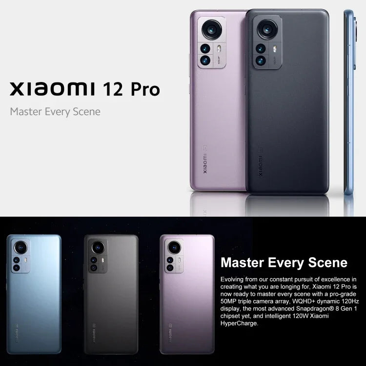 Ba camera sau, Face ID & nhận diện vân tay trên màn hình, pin 4600mAh, màn hình 6,73 inch MIUI 13 / Android 12 Snapdragon 8 Gen 1 tám nhân lên đến 3,0GHz, Mạng: 5G, NFC, Xiaomi 12 Pro phiên bản toàn cầu EU