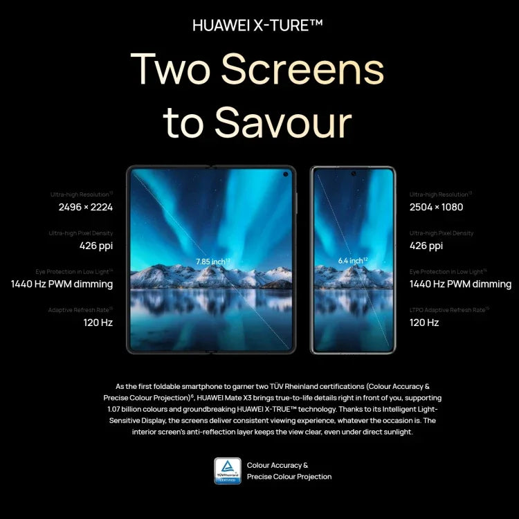 Ba camera, Face ID & nhận diện vân tay cạnh bên, pin 5060mAh, màn hình 7,85 inch + 6,4 inch, HarmonyOS 3.1 Snapdragon 8+ 4G tám nhân lên đến 3,2GHz, Mạng: 4G, OTG, NFC, không hỗ trợ Google Play, 1TB