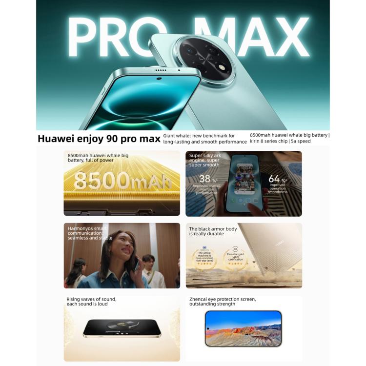 HUAWEI Enjoy 90 Pro Max, 8GB+128GB, Cảm biến vân tay cạnh bên, 6.84 inch HarmonyOS 6.0 Kirin 8000, OTG, Không hỗ trợ Google Play, 8GB+128GB