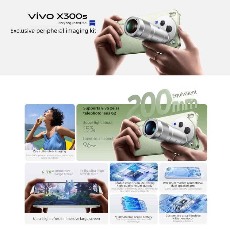 vivo X300s, 12GB+512GB, Màn hình 6.78 inch OriginOS 6 Android 16 Dimensity 9500 Octa Core, OTG, NFC, Mạng: 5G, 12GB+512GB