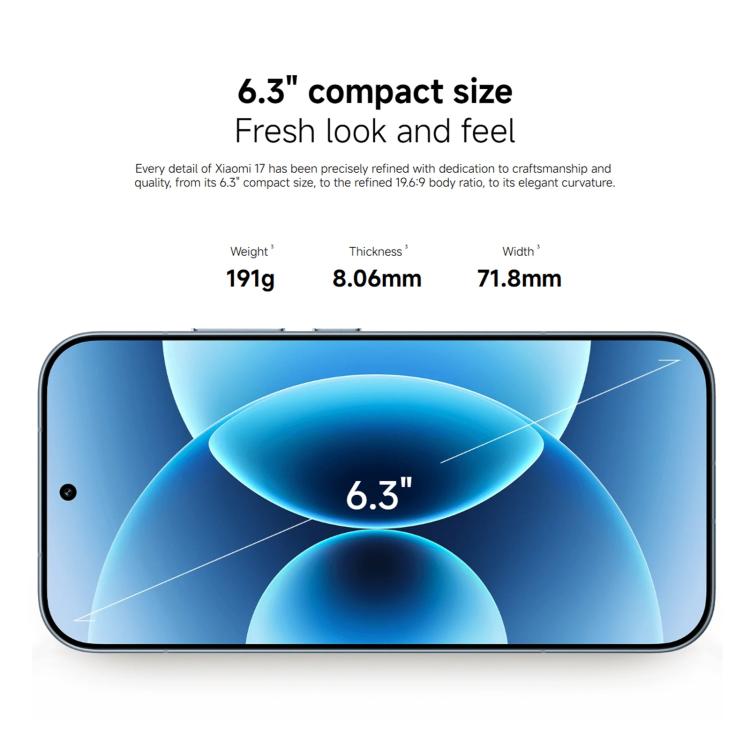 Xiaomi 17 Global, 12GB+256GB, Cảm biến vân tay siêu âm, 6.3 inch Xiaomi HyperOS 3 Snapdragon 8 Elite Gen 5 Octa Core, NFC, Mạng: 5G, 12GB+256GB