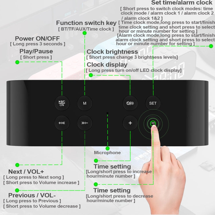 Loa Mini Bluetooth 5.0 AEC BT501 với Đèn LED & Đồng Hồ Báo Thức & Đồng Hồ & Gương, Hỗ Trợ Thẻ TF 32G, BT501