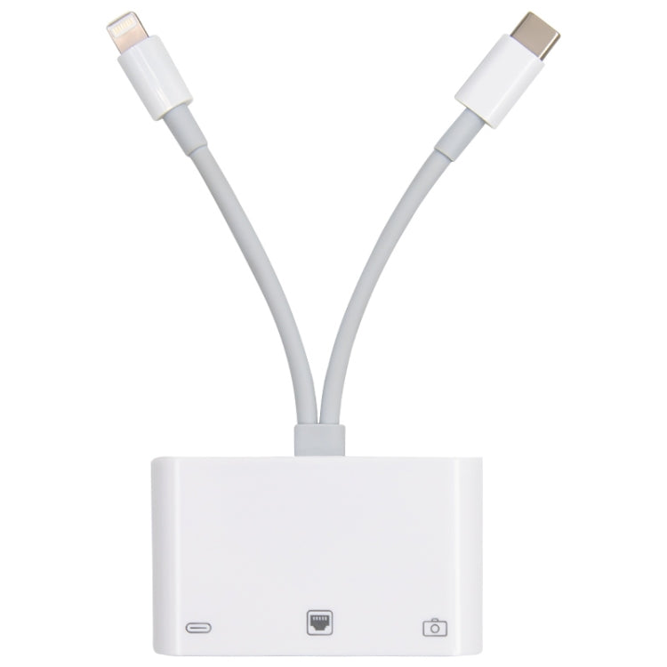 Bộ chuyển đổi giao diện NK-107 Pro 3 trong 1 USB-C / Type-C + 8 Pin đực sang USB + RJ45 + 8 Pin cái sạc, NK-107 Pro