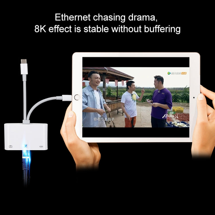 Bộ chuyển đổi giao diện NK-107 Pro 3 trong 1 USB-C / Type-C + 8 Pin đực sang USB + RJ45 + 8 Pin cái sạc, NK-107 Pro