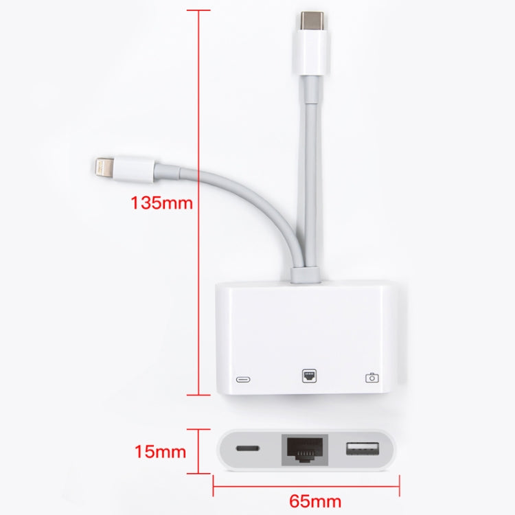 Bộ chuyển đổi giao diện NK-107 Pro 3 trong 1 USB-C / Type-C + 8 Pin đực sang USB + RJ45 + 8 Pin cái sạc, NK-107 Pro