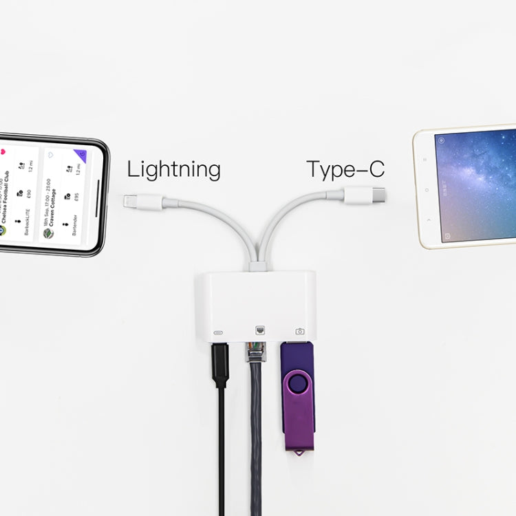Bộ chuyển đổi giao diện NK-107 Pro 3 trong 1 USB-C / Type-C + 8 Pin đực sang USB + RJ45 + 8 Pin cái sạc, NK-107 Pro