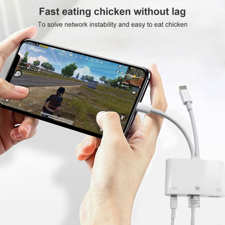 Bộ chuyển đổi giao diện NK-107 Pro 3 trong 1 USB-C / Type-C + 8 Pin đực sang USB + RJ45 + 8 Pin cái sạc, NK-107 Pro