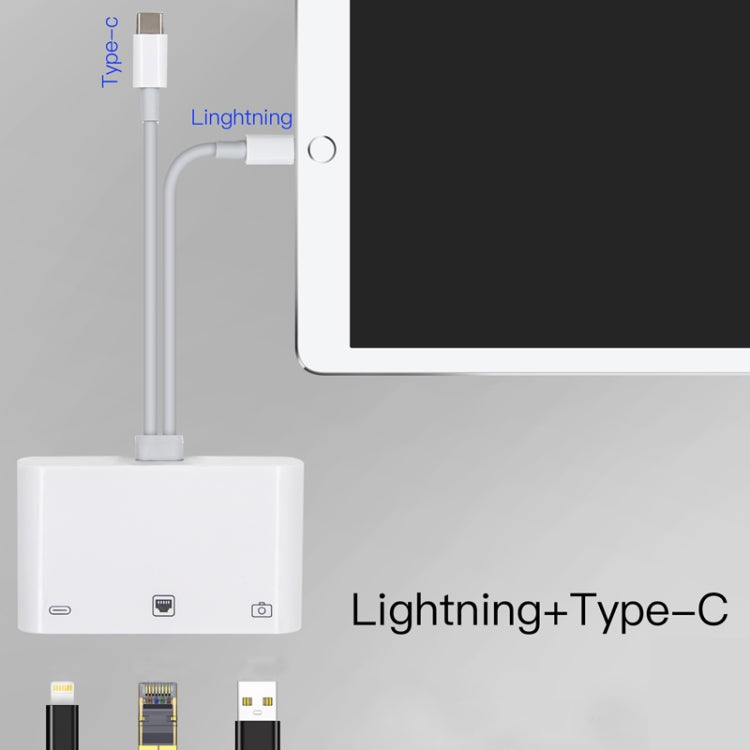 Bộ chuyển đổi giao diện NK-107 Pro 3 trong 1 USB-C / Type-C + 8 Pin đực sang USB + RJ45 + 8 Pin cái sạc, NK-107 Pro
