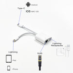 Bộ chuyển đổi giao diện NK-1035 Pro 2 trong 1 USB-C / Type-C + 8 Pin đực sang RJ45 + 8 Pin cái sạc, NK-1035 Pro