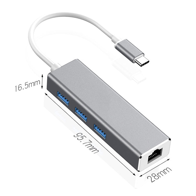 Bộ chuyển đổi HUB USB-C / Type-C sang Ethernet Gigabit RJ45 & 3 cổng USB 3.0, Dùng cho máy tính bảng, điện thoại, máy tính, Ethernet Gigabit