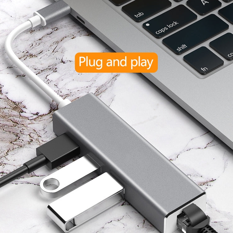 Bộ chuyển đổi HUB USB-C / Type-C sang Ethernet Gigabit RJ45 & 3 cổng USB 3.0, Dùng cho máy tính bảng, điện thoại, máy tính, Ethernet Gigabit