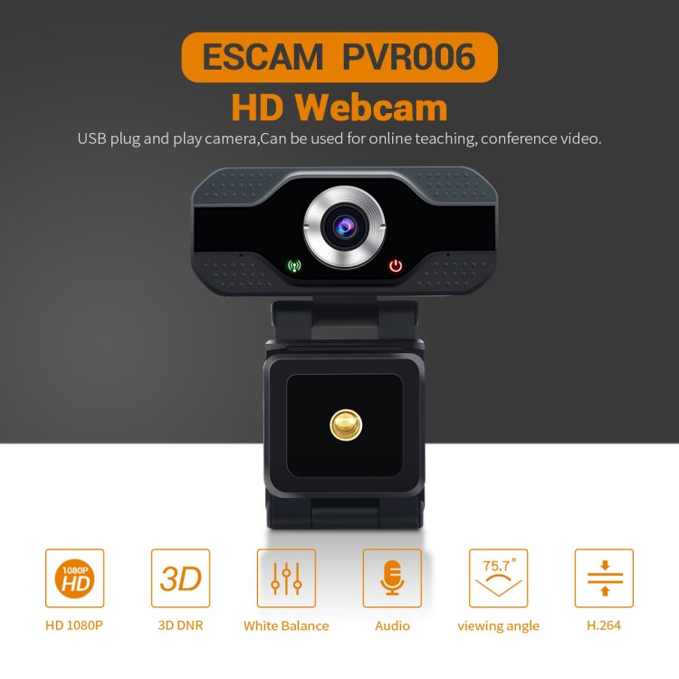 Webcam ESCAM PVR006 HD 1080P USB2.0 có micro cho PC, PVR006