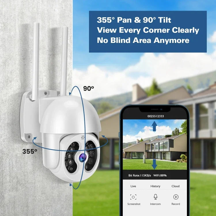 Tuya QX56 Camera IP Không Dây 2.4G IP66 Chống Nước 3.0 Triệu Điểm Ảnh, Hỗ Trợ Amazon Alexa & Google Home & Phát Hiện Chuyển Động & Âm Thanh Hai Chiều & Hồng Ngoại Ban Đêm Màu & Thẻ TF, Phích Cắm EU, Hỗ Trợ Amazon Alexa & Google Home