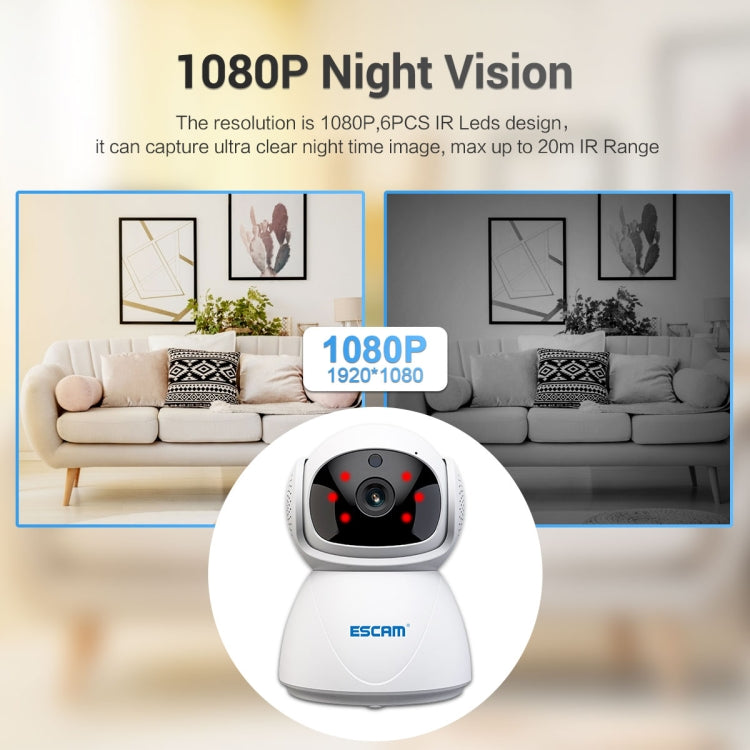 Camera IP WiFi băng tần kép ESCAM PT201 HD 1080P, hỗ trợ tầm nhìn ban đêm / phát hiện chuyển động / theo dõi tự động / thẻ TF / âm thanh hai chiều, phích cắm EU, PT201