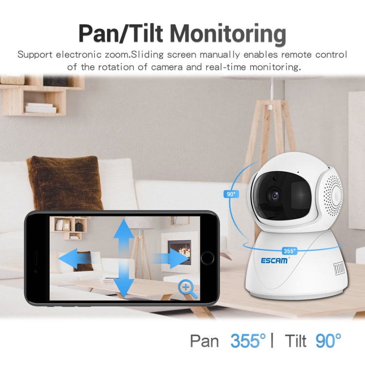Camera IP WiFi băng tần kép ESCAM PT201 HD 1080P, hỗ trợ tầm nhìn ban đêm / phát hiện chuyển động / theo dõi tự động / thẻ TF / âm thanh hai chiều, phích cắm EU, PT201