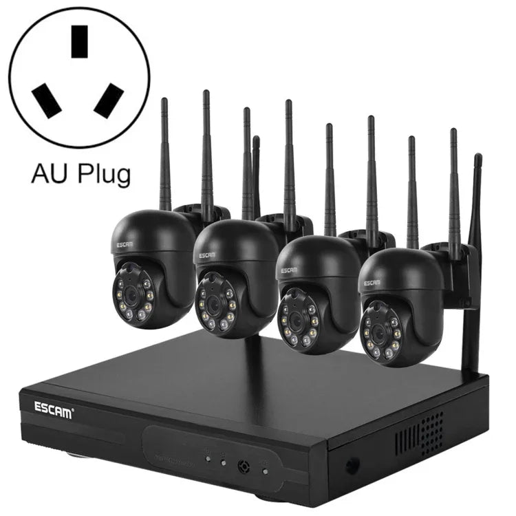 Hệ thống an ninh NVR không dây 8 kênh + 4 IPC 3.0 triệu điểm ảnh HD ESCAM WNK614, Phích cắm AU, WNK614